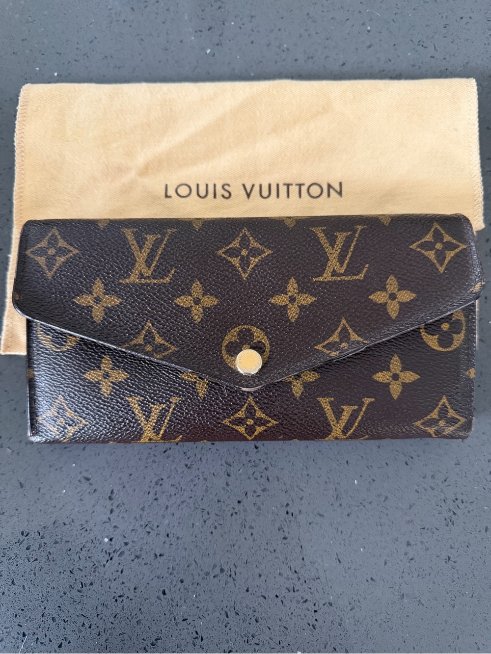 Louis Vuitton Monogram Canvas Envelope Wallet in Brown and Gold
